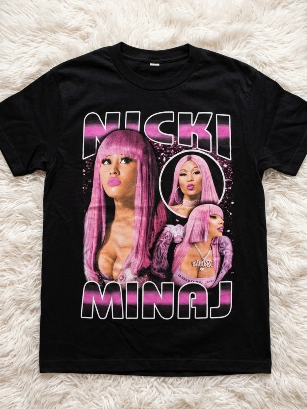 Nicki Minaj Black Tee with Pink Portrait Collage